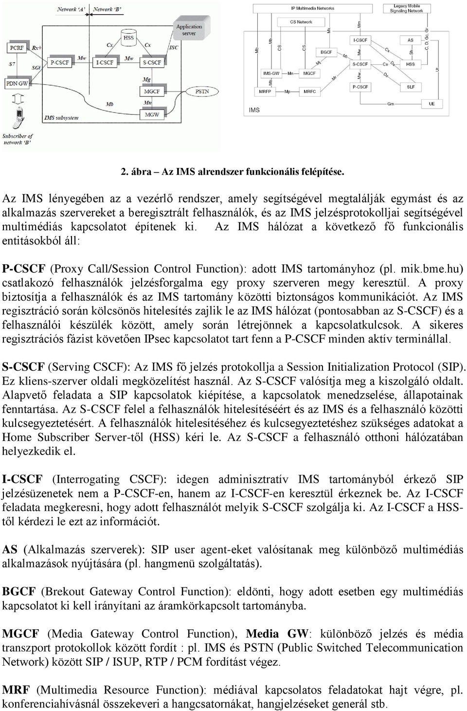 kapcsolatot építenek ki. Az IMS hálózat a következő fő funkcionális entitásokból áll: P-CSCF (Proxy Call/Session Control Function): adott IMS tartományhoz (pl. mik.bme.