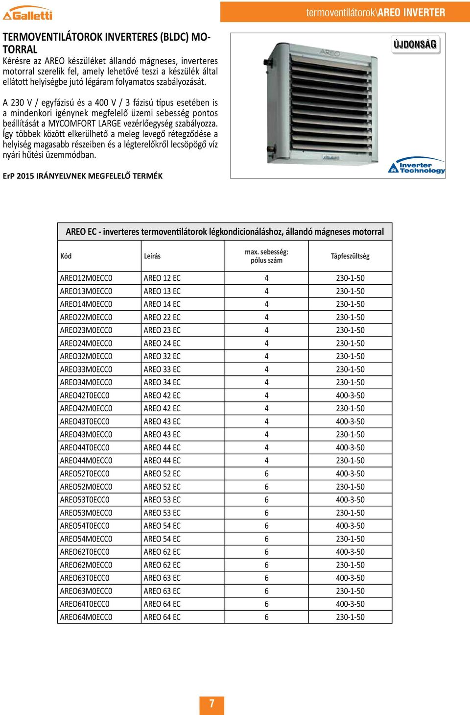 ÚJDONSÁG A 230 V / egyfázisú és a 400 V / 3 fázisú típus esetében is a mindenkori igénynek megfelelő üzemi sebesség pontos beállítását a MYCOMFORT LARGE vezérlőegység szabályozza.