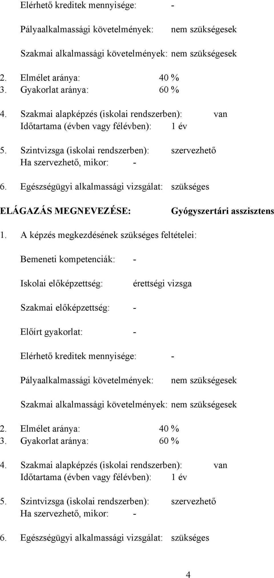 Szintvizsga (iskolai rendszerben): Ha szervezhető, mikor: - Egészségügyi alkalmassági vizsgálat: szervezhető szükséges ELÁGZÁS MEGNEVEZÉSE: Gyógyszertári asszisztens 1.