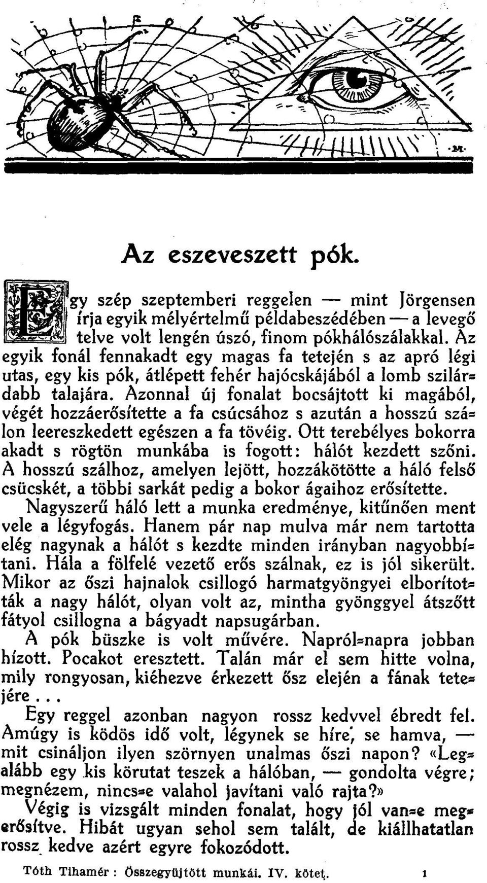 Azonnal új fonalat bocsájtott ki magából, végét hozzáerősítette a fa csúcsához s azután a hosszú szá= Ion leereszkedett egészen a fa tövéig.