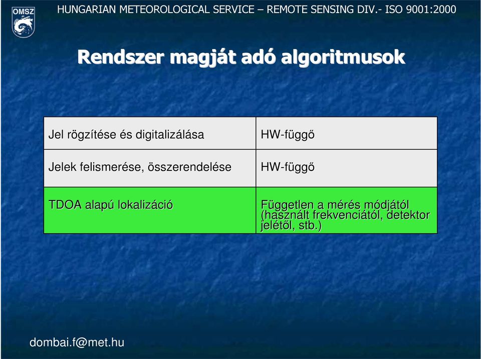 HW-függ függı TDOA alapú lokalizáció Független a mérés m