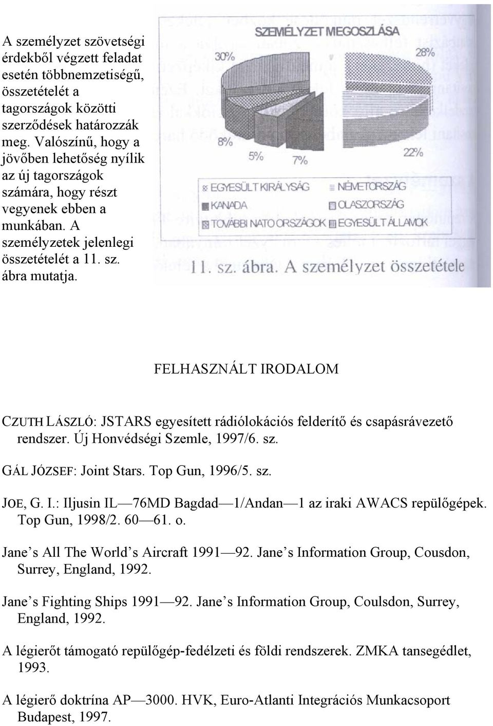 FELHASZNÁLT IRODALOM CZUTH LÁSZLÓ: JSTARS egyesített rádiólokációs felderítő és csapásrávezető rendszer. Új Honvédségi Szemle, 1997/6. sz. GÁL JÓZSEF: Joint Stars. Top Gun, 1996/5. sz. JOE, G. I.: Iljusin IL 76MD Bagdad 1/Andan 1 az iraki AWACS repülőgépek.