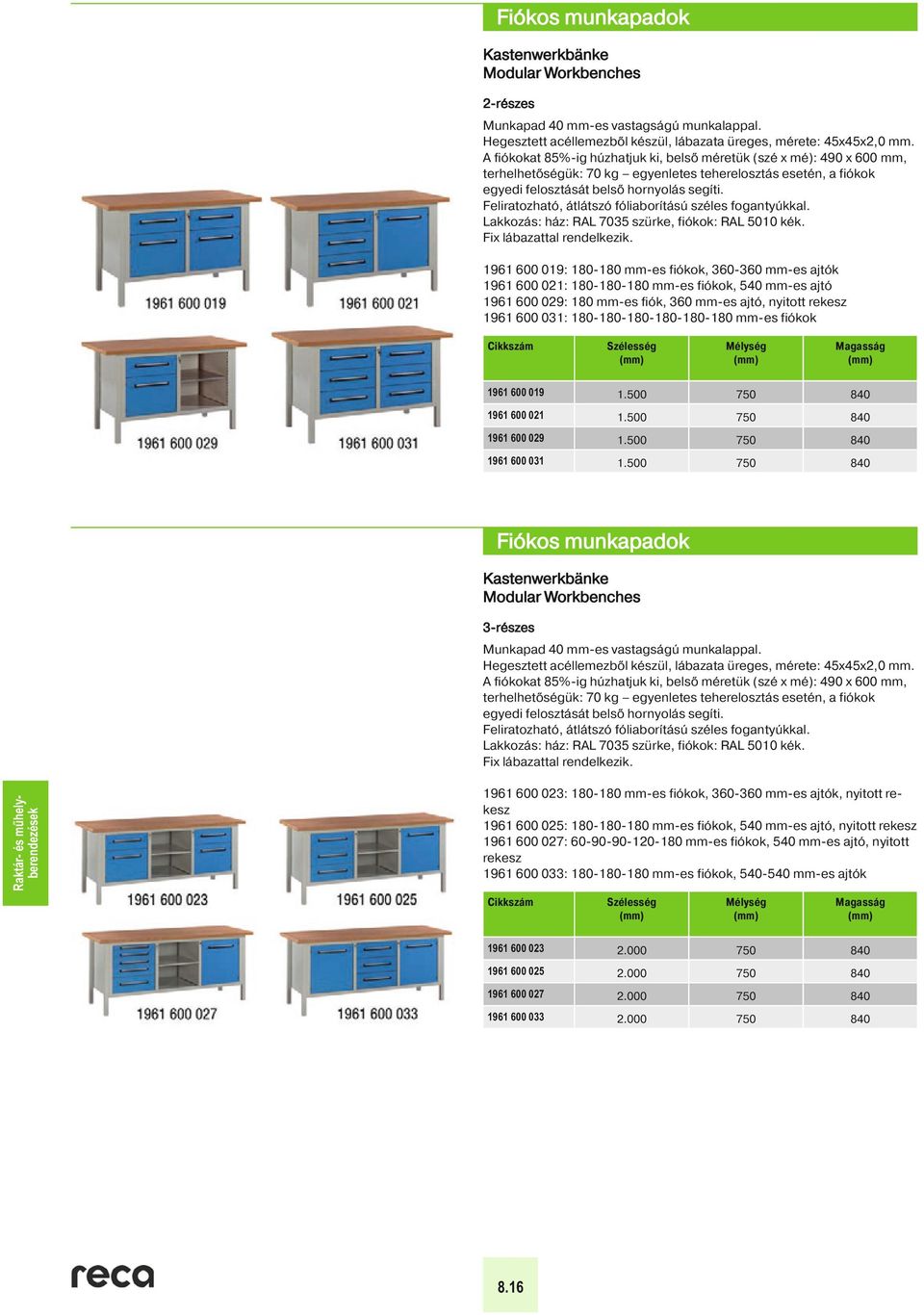 A fiókokat 85%-ig húzhatjuk ki, belső méretük (szé x mé): 490 x 600 mm, terhelhetőségük: 70 kg egyenletes teherelosztás esetén, a fiókok egyedi felosztását belső hornyolás segíti.