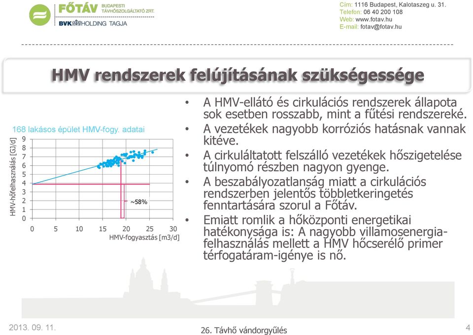 A vezetékek nagyobb korróziós hatásnak vannak kitéve. A cirkuláltatott felszálló vezetékek hőszigetelése túlnyomó részben nagyon gyenge.