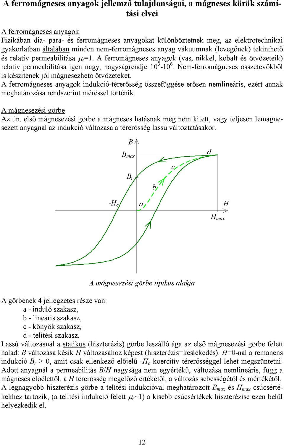 Nem-ferromágneses összeevőkből s készíenek jól mágnesezheő övözeeke. A ferromágneses anyagok ndukcó-érerősség összefüggése erősen nemlneárs, ezér annak meghaározása rendszern méréssel örénk.