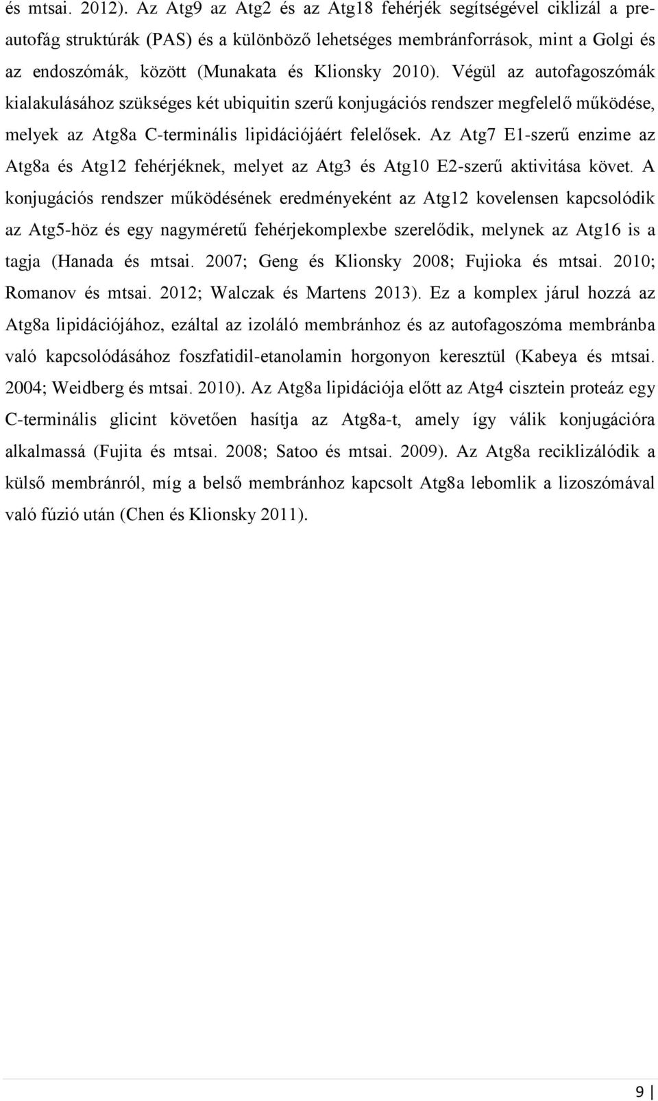 Végül az autofagoszómák kialakulásához szükséges két ubiquitin szerű konjugációs rendszer megfelelő működése, melyek az Atg8a C-terminális lipidációjáért felelősek.