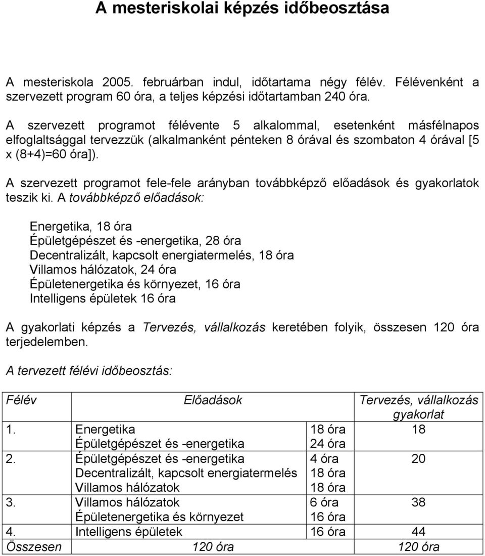 A szervezett programot fele-fele arányban továbbképző előadások és gyakorlatok teszik ki.