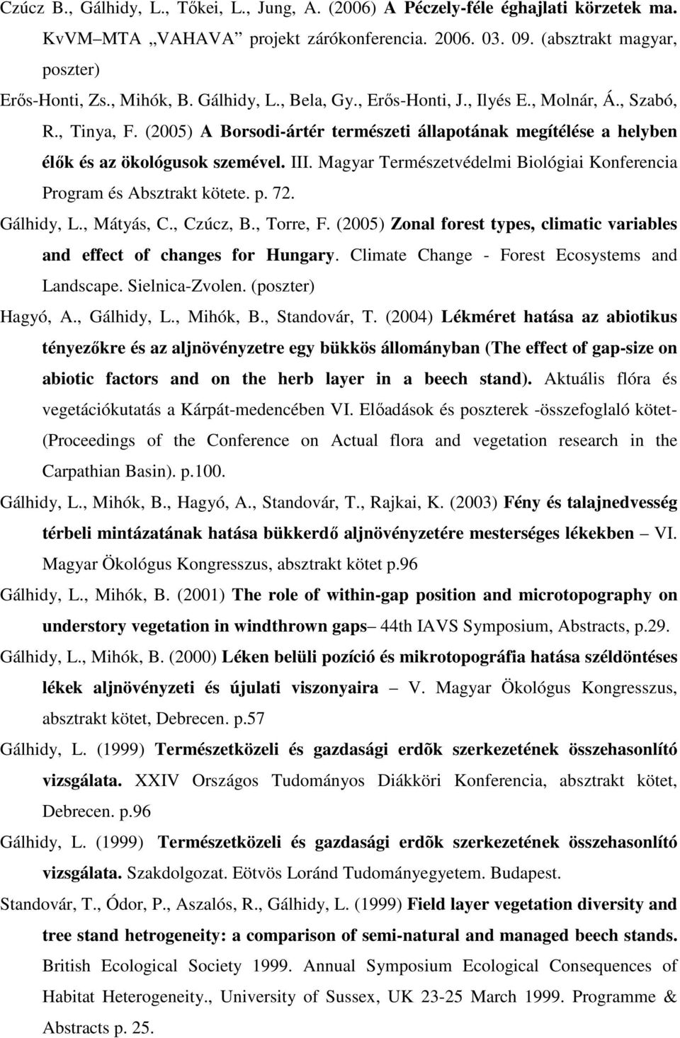 Magyar Természetvédelmi Biológiai Konferencia Program és Absztrakt kötete. p. 72. Gálhidy, L., Mátyás, C., Czúcz, B., Torre, F.