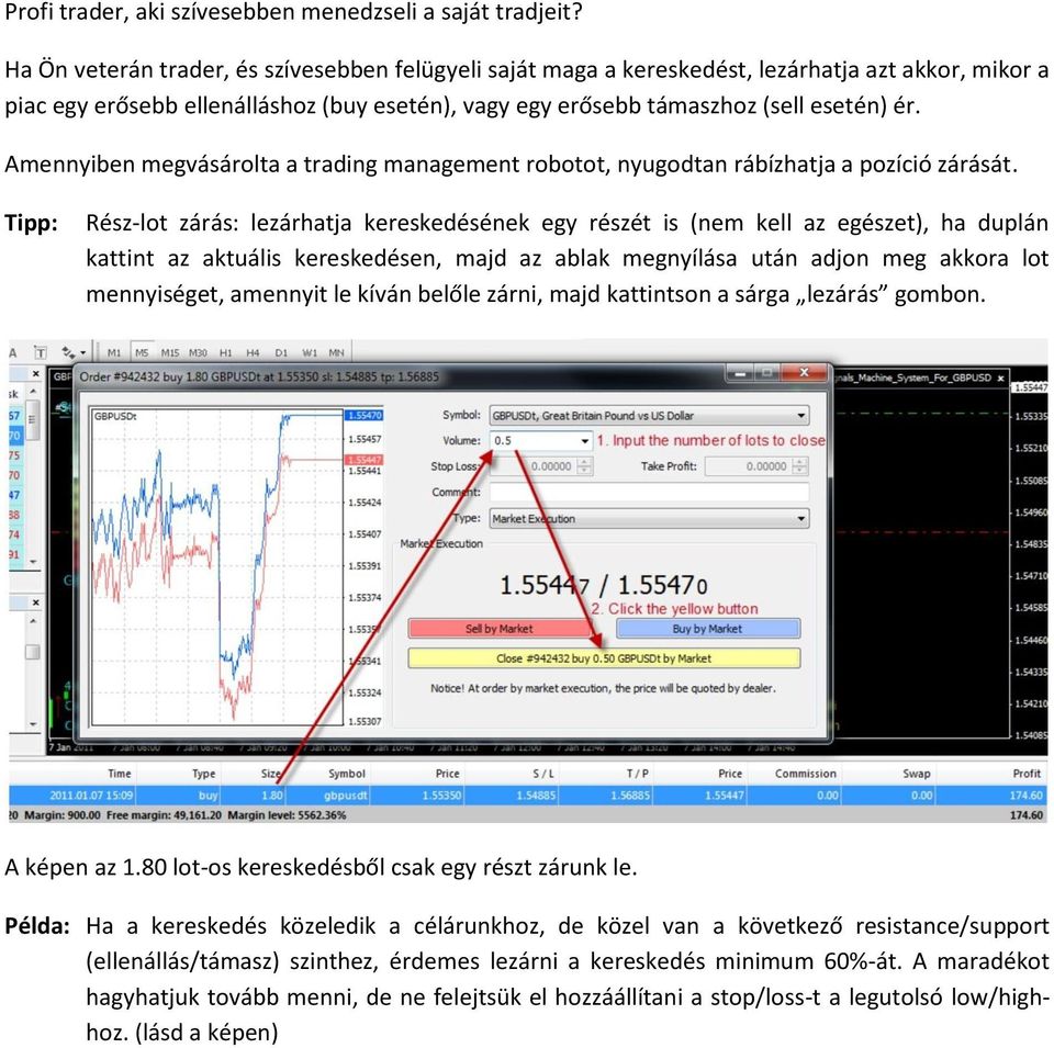 Amennyiben megvásárolta a trading management robotot, nyugodtan rábízhatja a pozíció zárását.