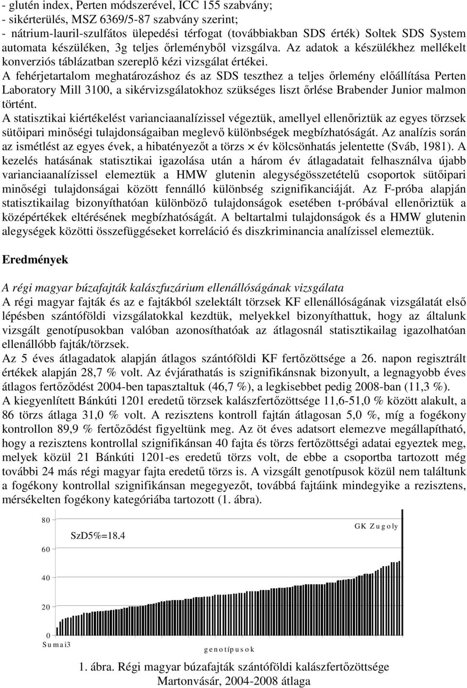 A fehérjetartalom meghatározáshoz és az SDS teszthez a teljes ırlemény elıállítása Perten Laboratory Mill 3100, a sikérvizsgálatokhoz szükséges liszt ırlése Brabender Junior malmon történt.