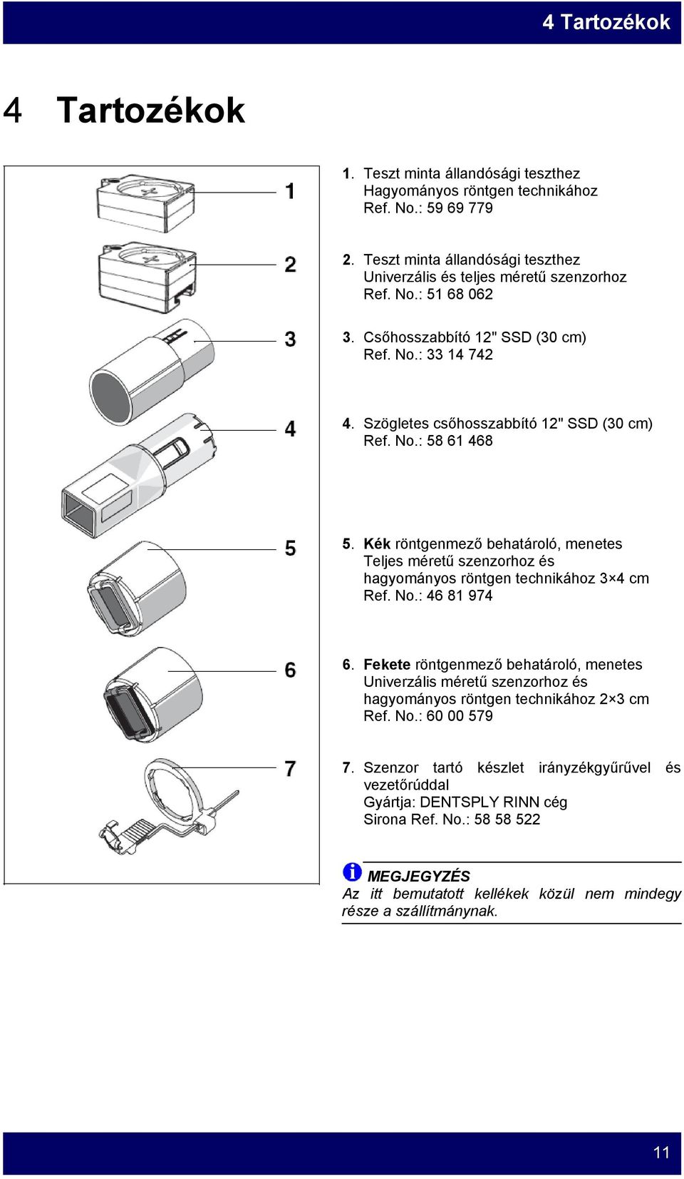 Kék röntgenmező behatároló, menetes Teljes méretű szenzorhoz és hagyományos röntgen technikához 3 4 cm Ref. No.: 46 81 974 6.