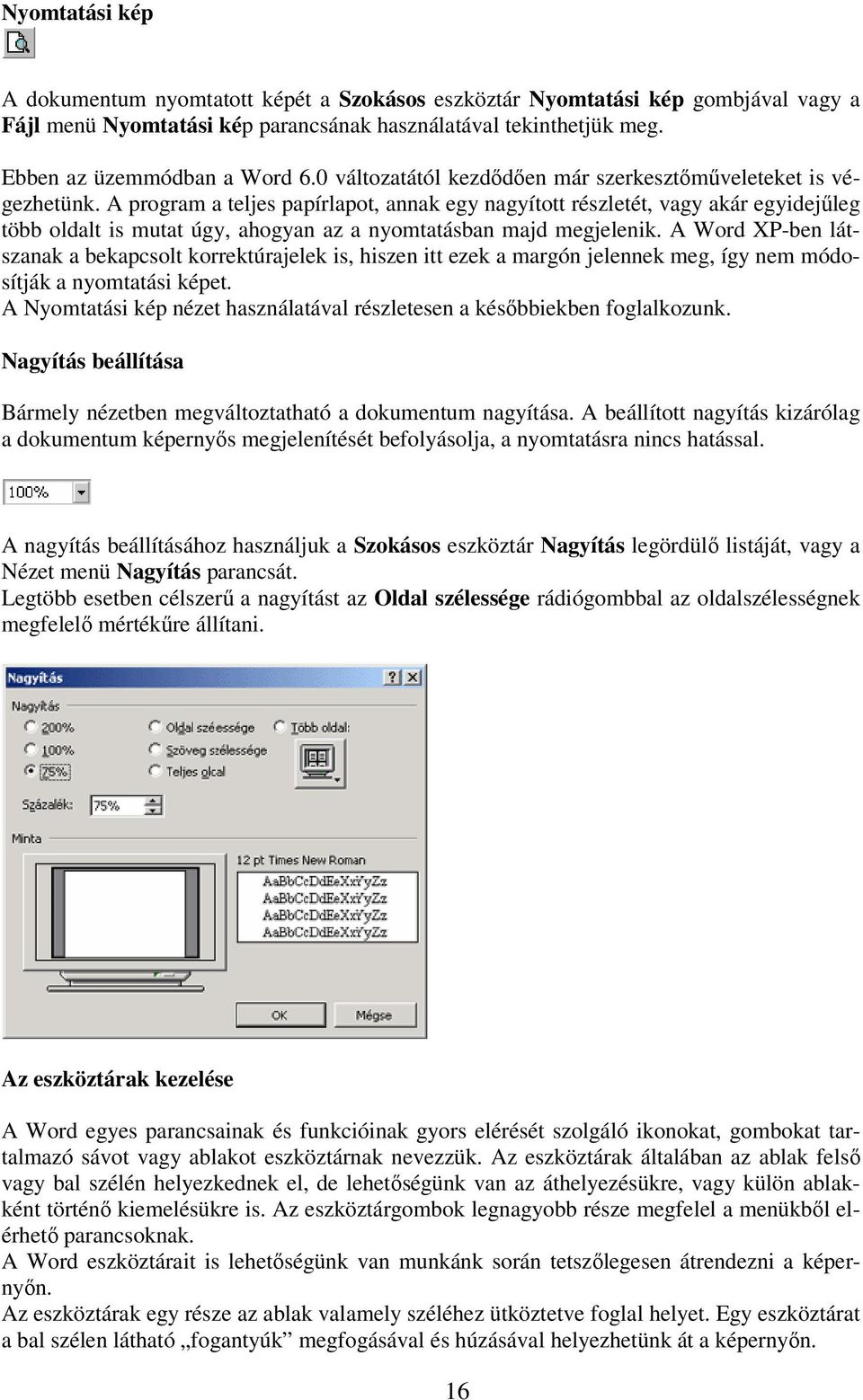 A program a teljes papírlapot, annak egy nagyított részletét, vagy akár egyidejűleg több oldalt is mutat úgy, ahogyan az a nyomtatásban majd megjelenik.