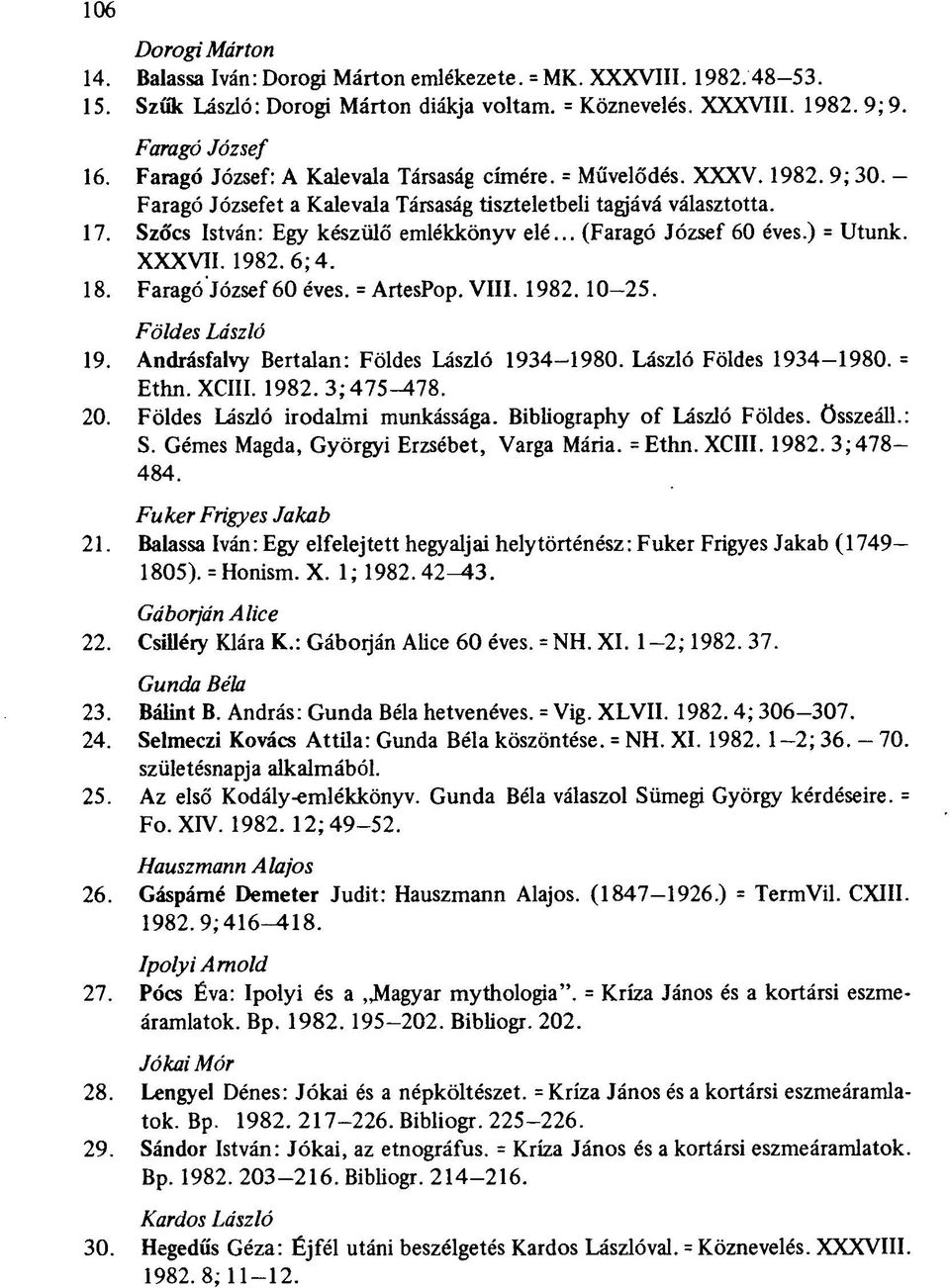 .. (Faragó József 60 éves.) = Utunk. XXXVII. 1982. 6; 4. 18. Faragó József 60 éves. = ArtesPop. VIII. 1982.10-25. Földes László 19. Andrásfalvy Bertalan: Földes László 1934-1980.