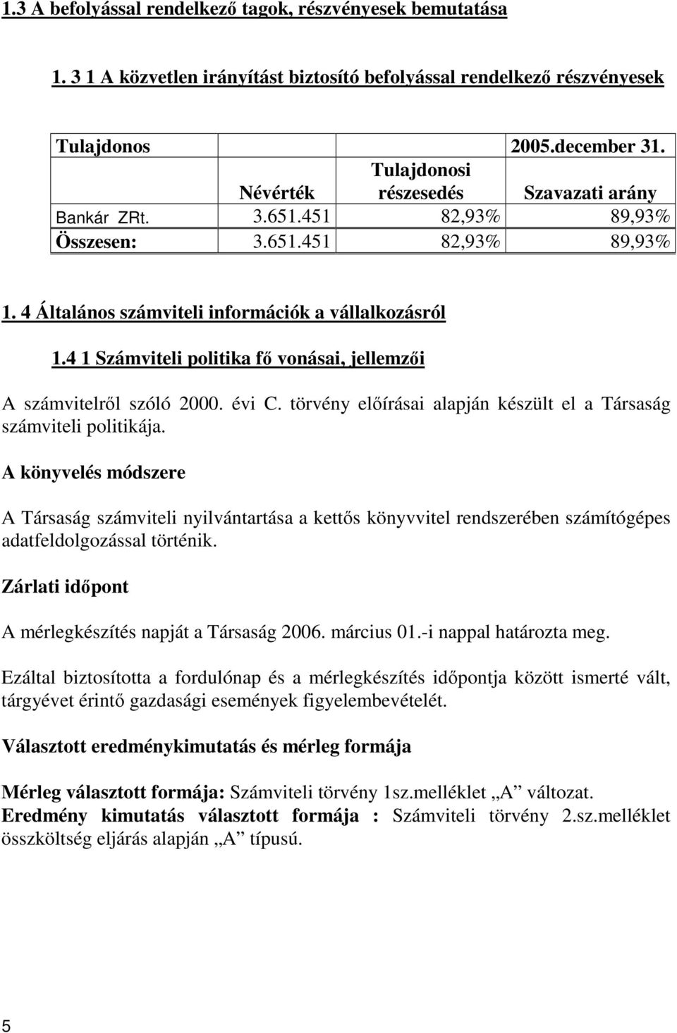 4 1 Számviteli politika f vonásai, jellemzi A számvitelrl szóló 2000. évi C. törvény elírásai alapján készült el a Társaság számviteli politikája.