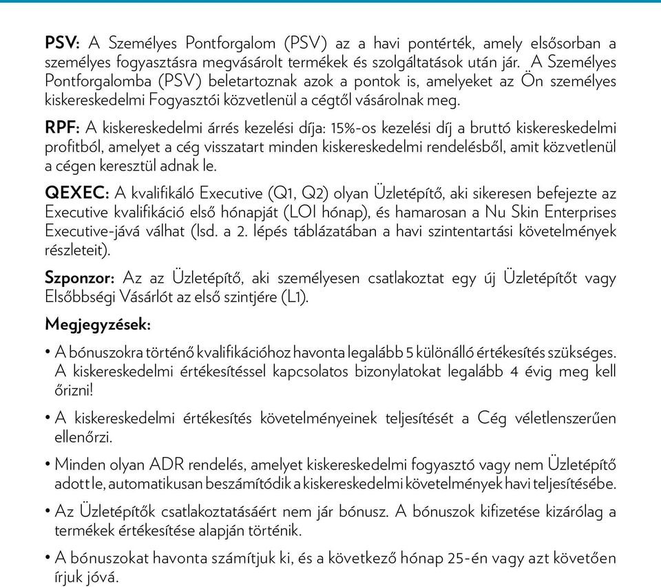 RPF: A kiskereskedelmi árrés kezelési díja: 15%-os kezelési díj a bruttó kiskereskedelmi profitból, amelyet a cég visszatart minden kiskereskedelmi rendelésből, amit közvetlenül a cégen keresztül