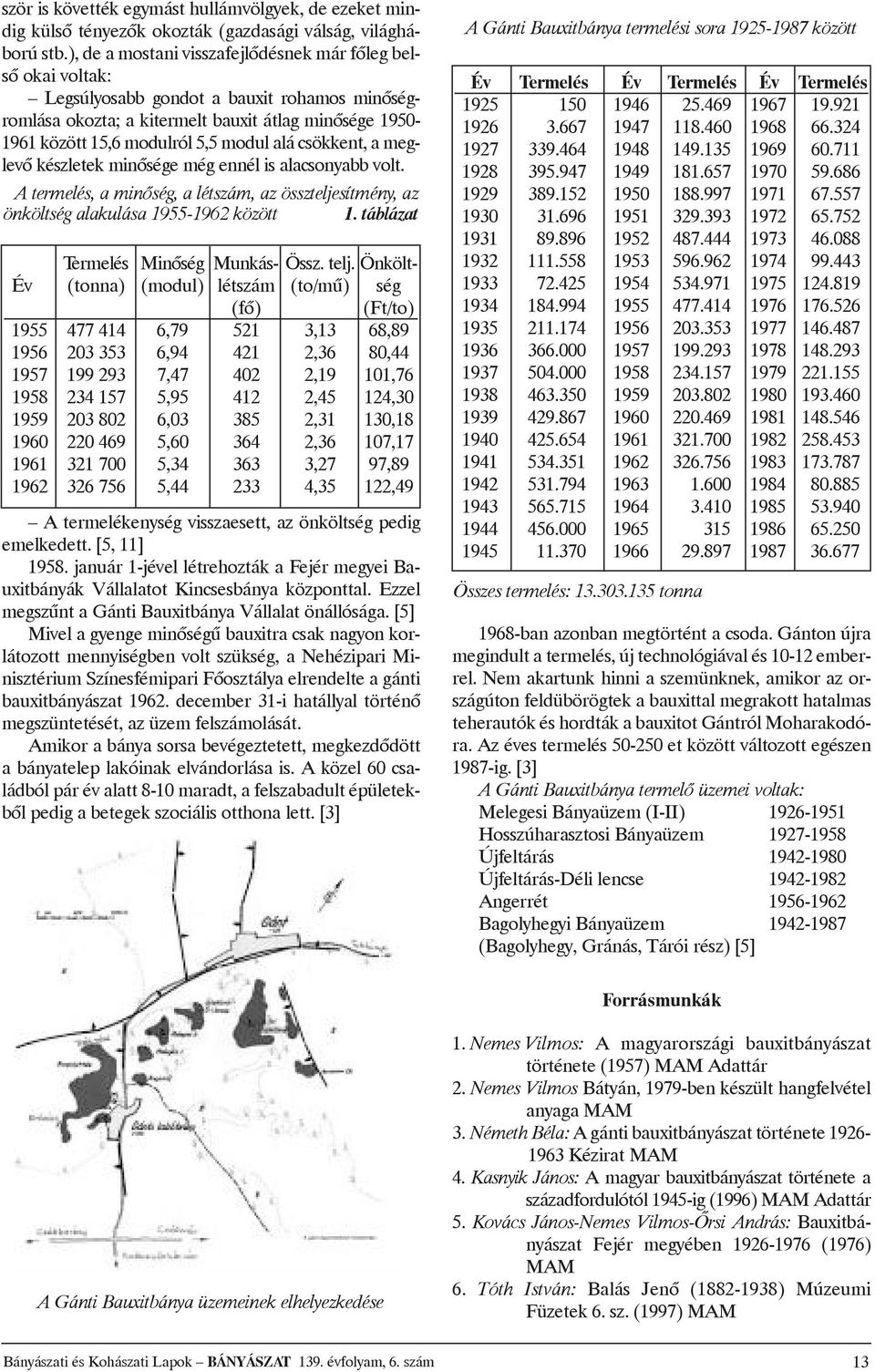 1950-1961között15,6modulról5,5modulalácsökkent,ameglevõkészletekminõségemégennélisalacsonyabbvolt. Atermelés,aminõség,alétszám,azösszteljesítmény,az önköltségalakulása1955-1962között 1.