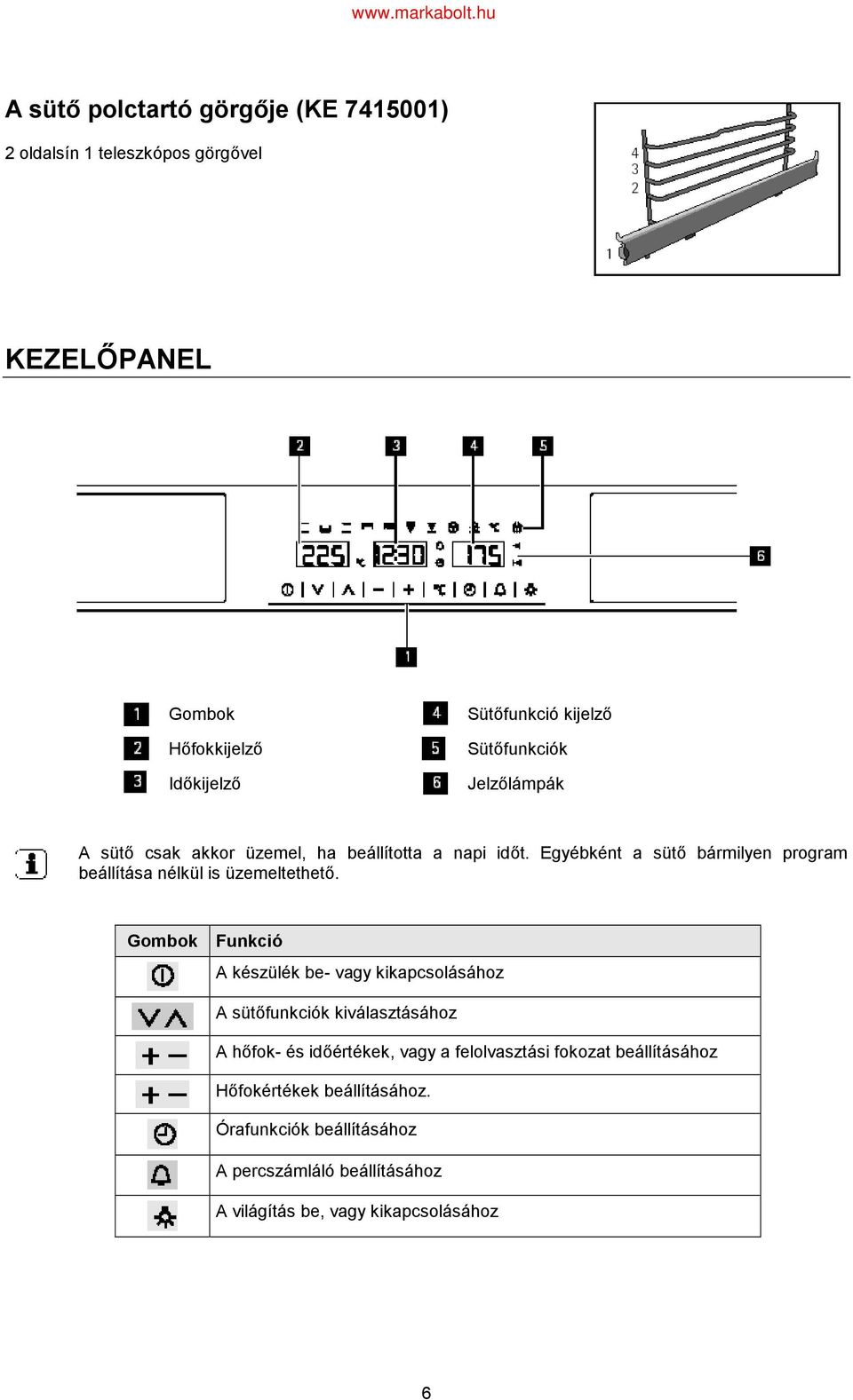 Egyébként a sütő bármilyen program beállítása nélkül is üzemeltethető.