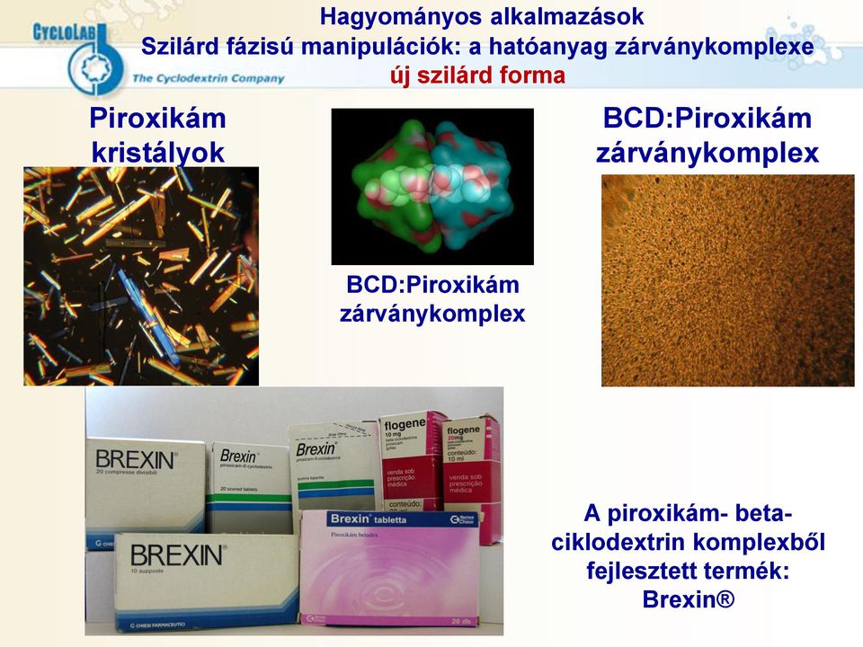 kristályok BCD:Piroxikám zárványkomplex BCD:Piroxikám