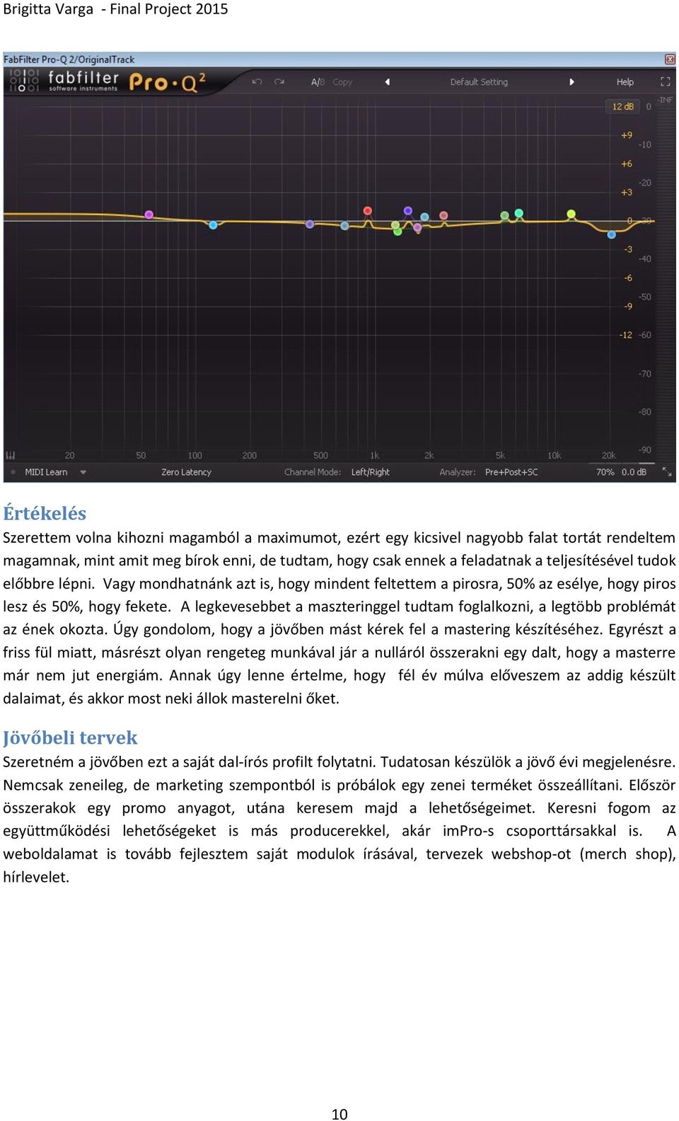 A legkevesebbet a maszteringgel tudtam foglalkozni, a legtöbb problémát az ének okozta. Úgy gondolom, hogy a jövőben mást kérek fel a mastering készítéséhez.