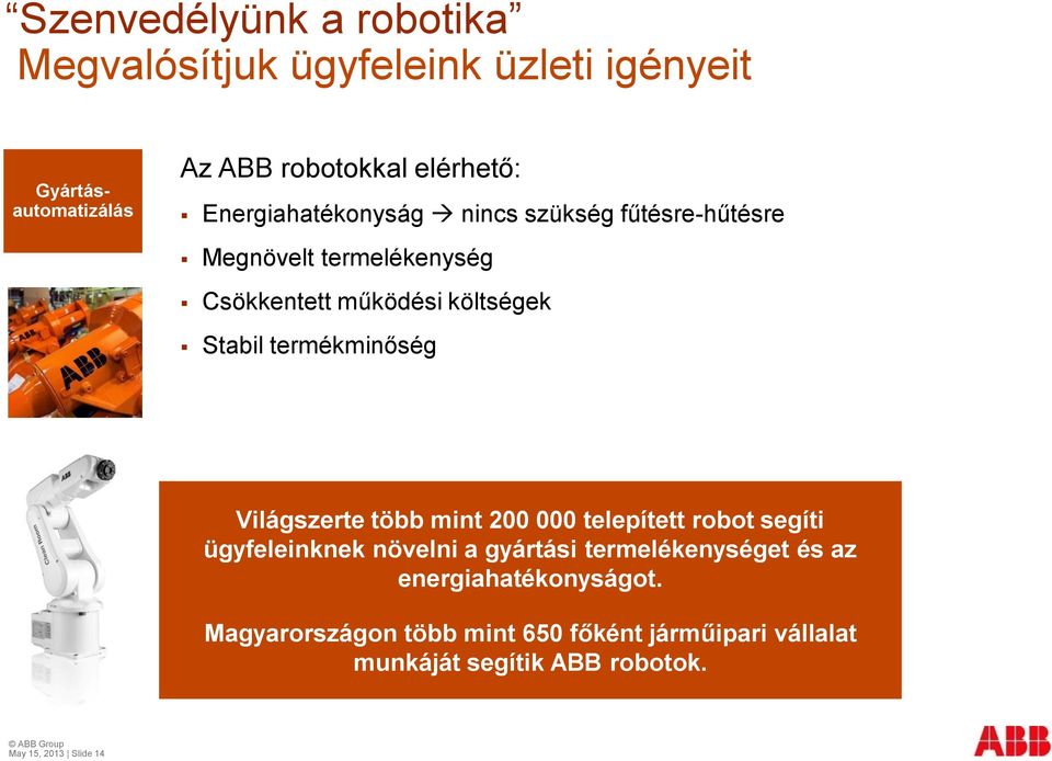 termékminőség Világszerte több mint 200 000 telepített robot segíti ügyfeleinknek növelni a gyártási termelékenységet