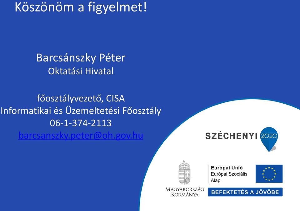 főosztályvezető, CISA Informatikai és