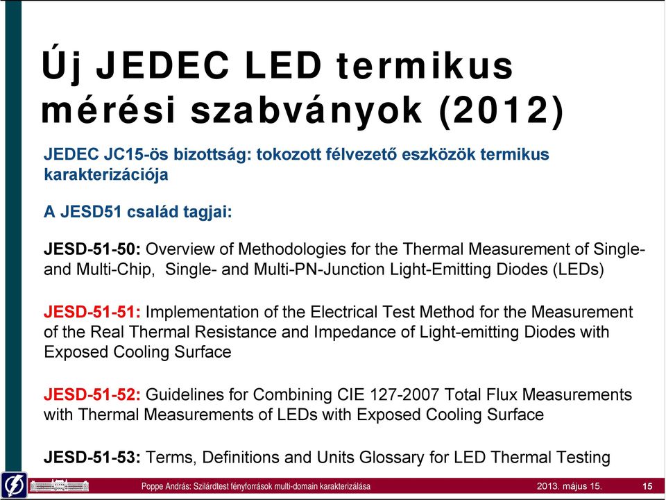 Method for the Measurement of the Real Thermal Resistance and Impedance of Light-emitting Diodes with Exposed Cooling Surface JESD-51-52: Guidelines for Combining CIE 127-2007
