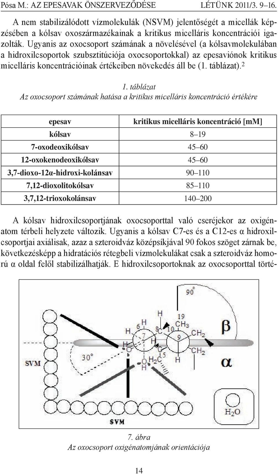 Ugyanis az oxocsoport számának a növelésével (a kólsavmolekulában a hidroxilcsoportok szubsztitúciója oxocsoportokkal) az epesaviónok kritikus micelláris koncentrációinak értékeiben növekedés áll be