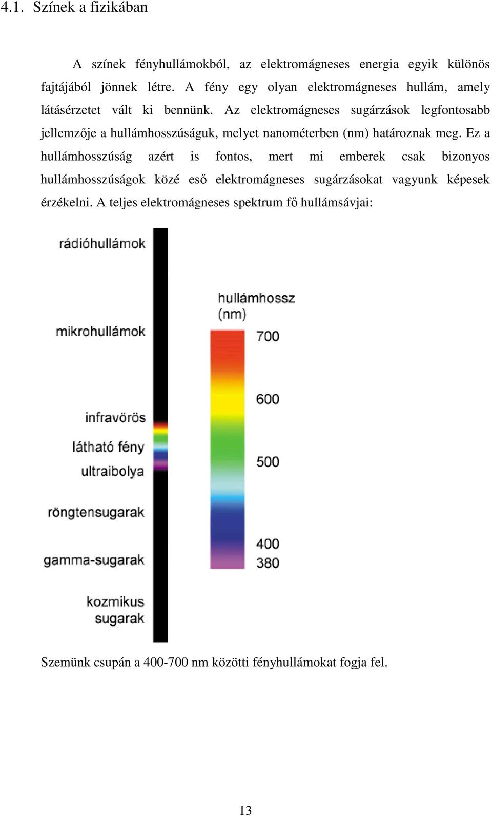 Az elektromágneses sugárzások legfontosabb jellemzıje a hullámhosszúságuk, melyet nanométerben (nm) határoznak meg.