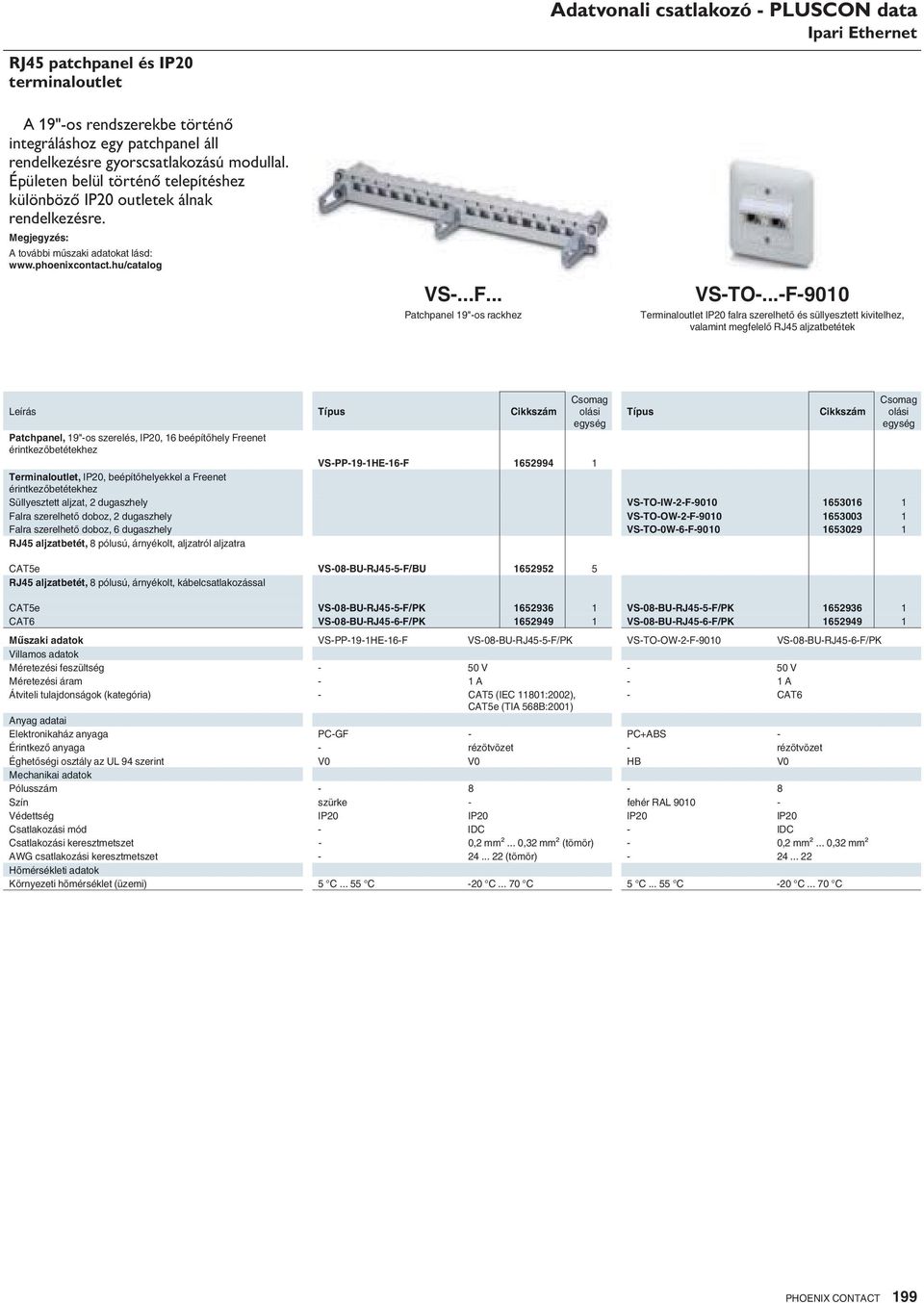 ..-F-9010 Terminaloutlet IP20 falra szerelhet és süllyesztett kivitelhez, valamint megfelel RJ45 aljzatbetétek Leírás Patchpanel, 19"-os szerelés, IP20, 16 beépít hely Freenet érintkez betétekhez