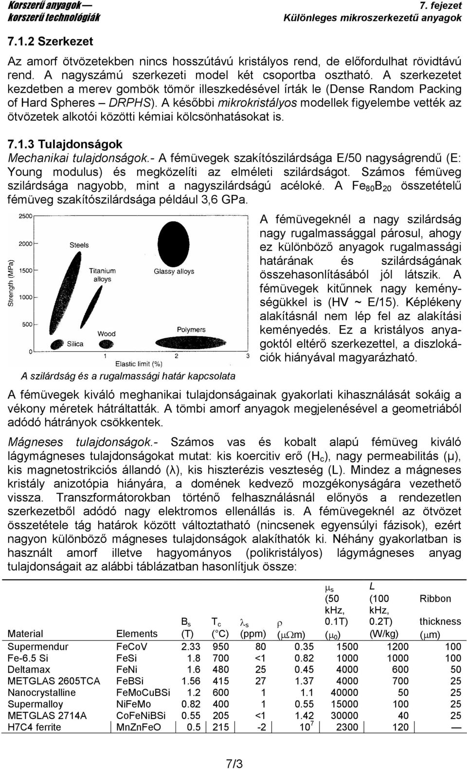 A későbbi mikrokristályos modellek figyelembe vették az ötvözetek alkotói közötti kémiai kölcsönhatásokat is. 7.1.3 Tulajdonságok Mechanikai tulajdonságok.