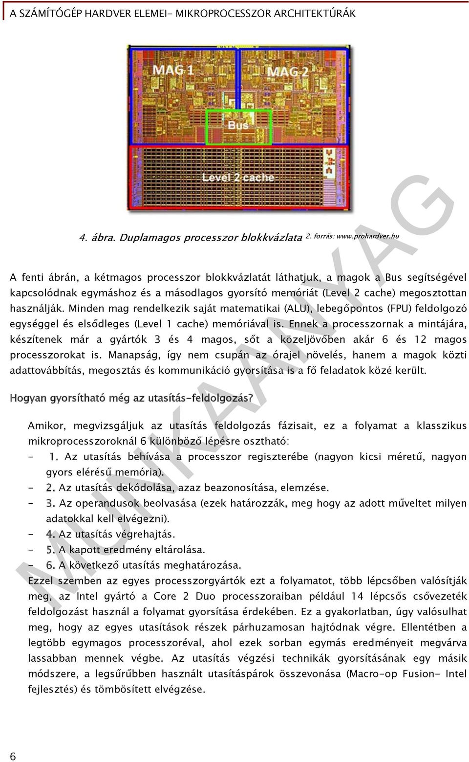 Minden mag rendelkezik saját matematikai (ALU), lebegőpontos (FPU) feldolgozó egységgel és elsődleges (Level 1 cache) memóriával is.