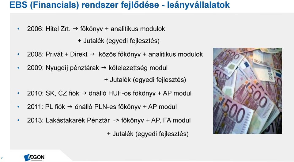 modulok 2009: Nyugdíj pénztárak kötelezettség modul + Jutalék (egyedi fejlesztés) 2010: SK, CZ fiók önálló