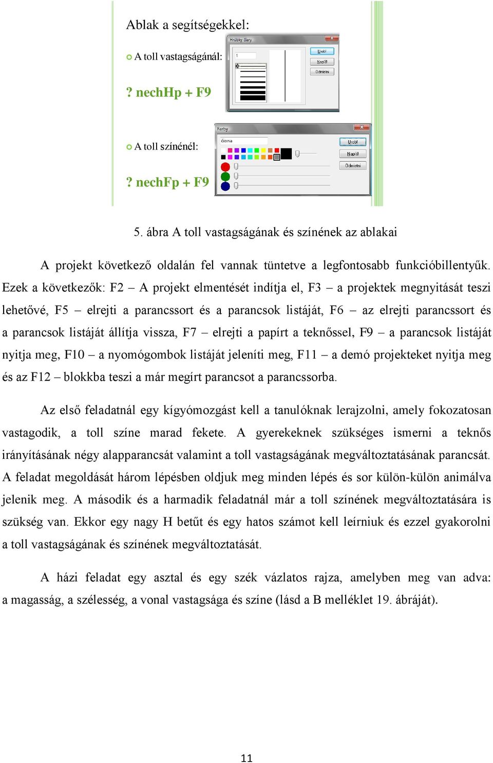 Ezek a következők: F2 A projekt elmentését indítja el, F3 a projektek megnyitását teszi lehetővé, F5 elrejti a parancssort és a parancsok listáját, F6 az elrejti parancssort és a parancsok listáját