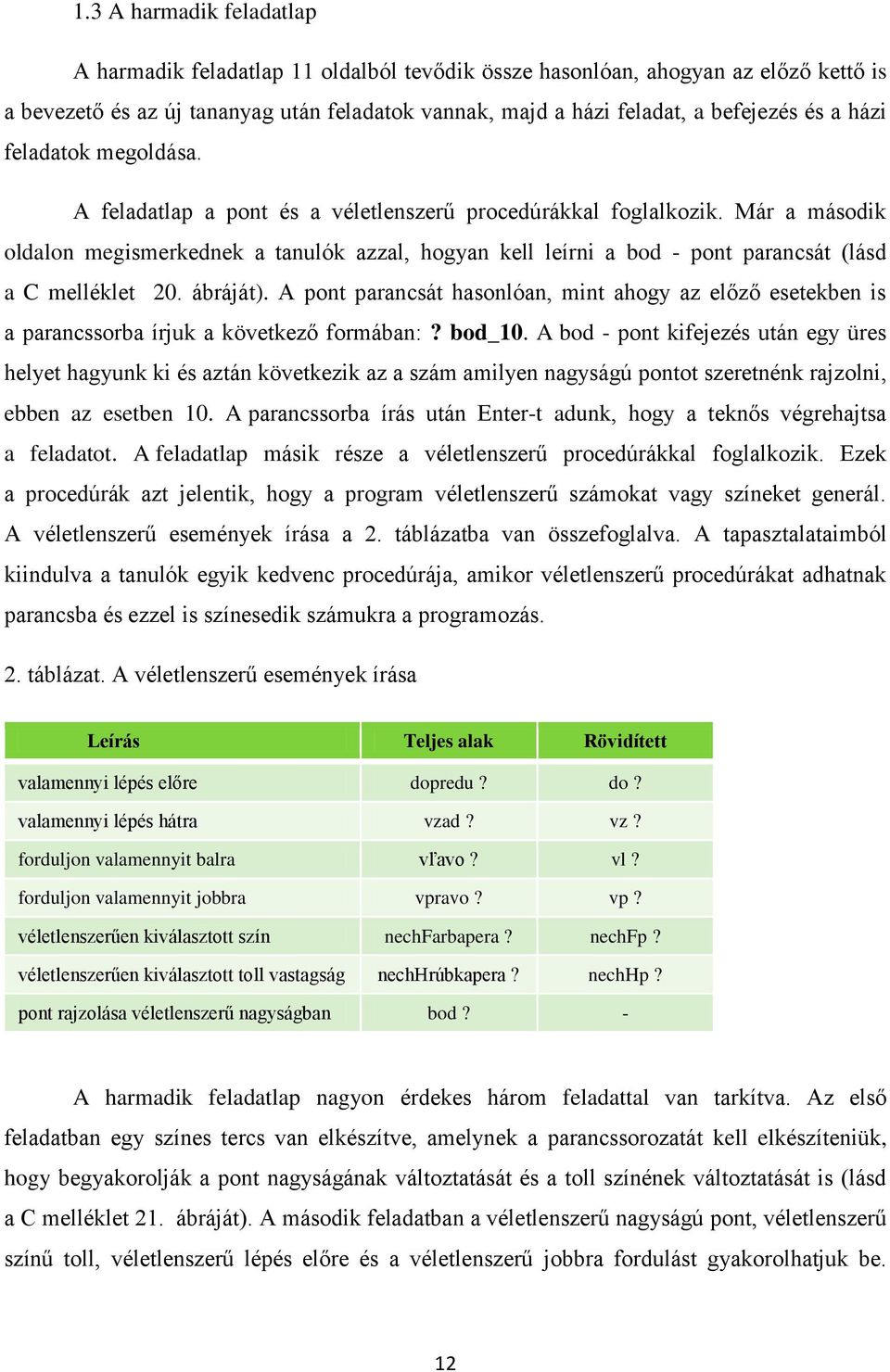 Már a második oldalon megismerkednek a tanulók azzal, hogyan kell leírni a bod - pont parancsát (lásd a C melléklet 20. ábráját).