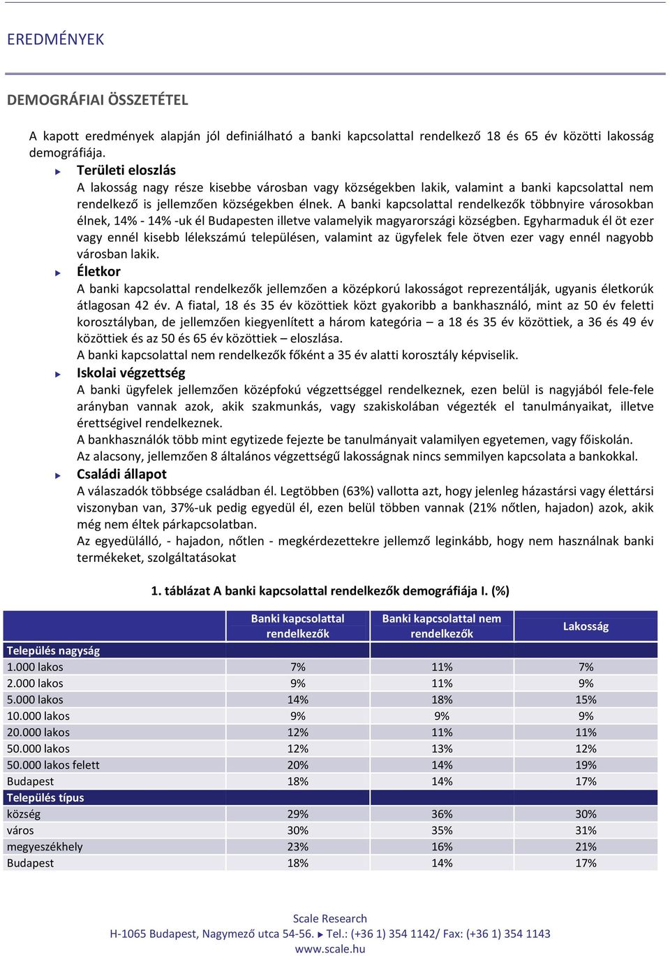 A banki kapcsolattal rendelkezők többnyire városokban élnek, % - % -uk él Budapesten illetve valamelyik magyarországi községben.