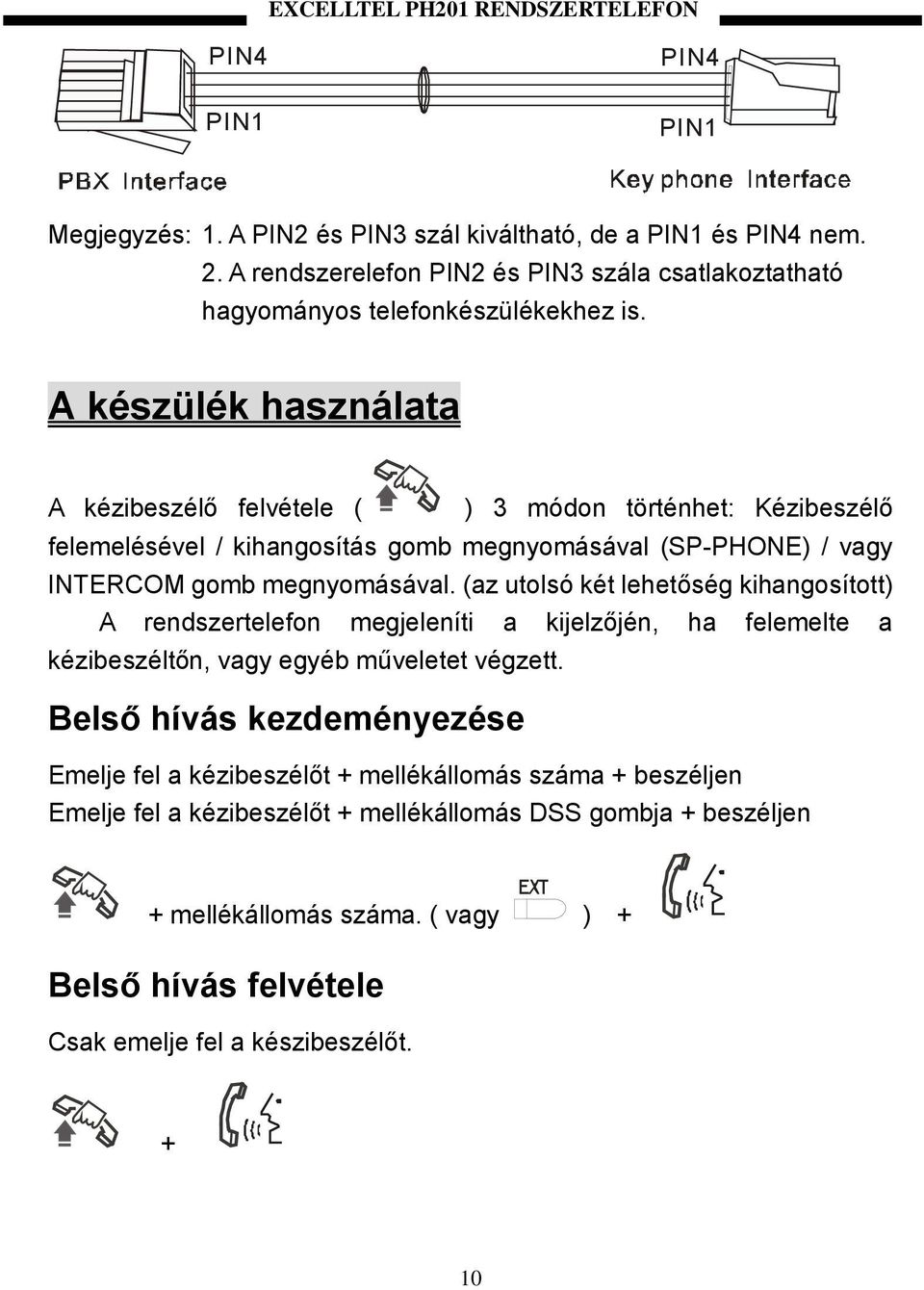 A készülék használata A kézibeszélő felvétele ( ) 3 módon történhet: Kézibeszélő felemelésével / kihangosítás gomb megnyomásával (SP-PHONE) / vagy INTERCOM gomb megnyomásával.