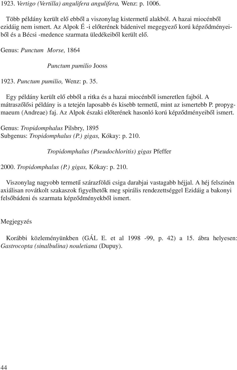 35. Egy példány került elõ ebbõl a ritka és a hazai miocénbõl ismeretlen fajból. A mátraszõlõsi példány is a tetején laposabb és kisebb termetû, mint az ismertebb P. propygmaeum (Andreae) faj.