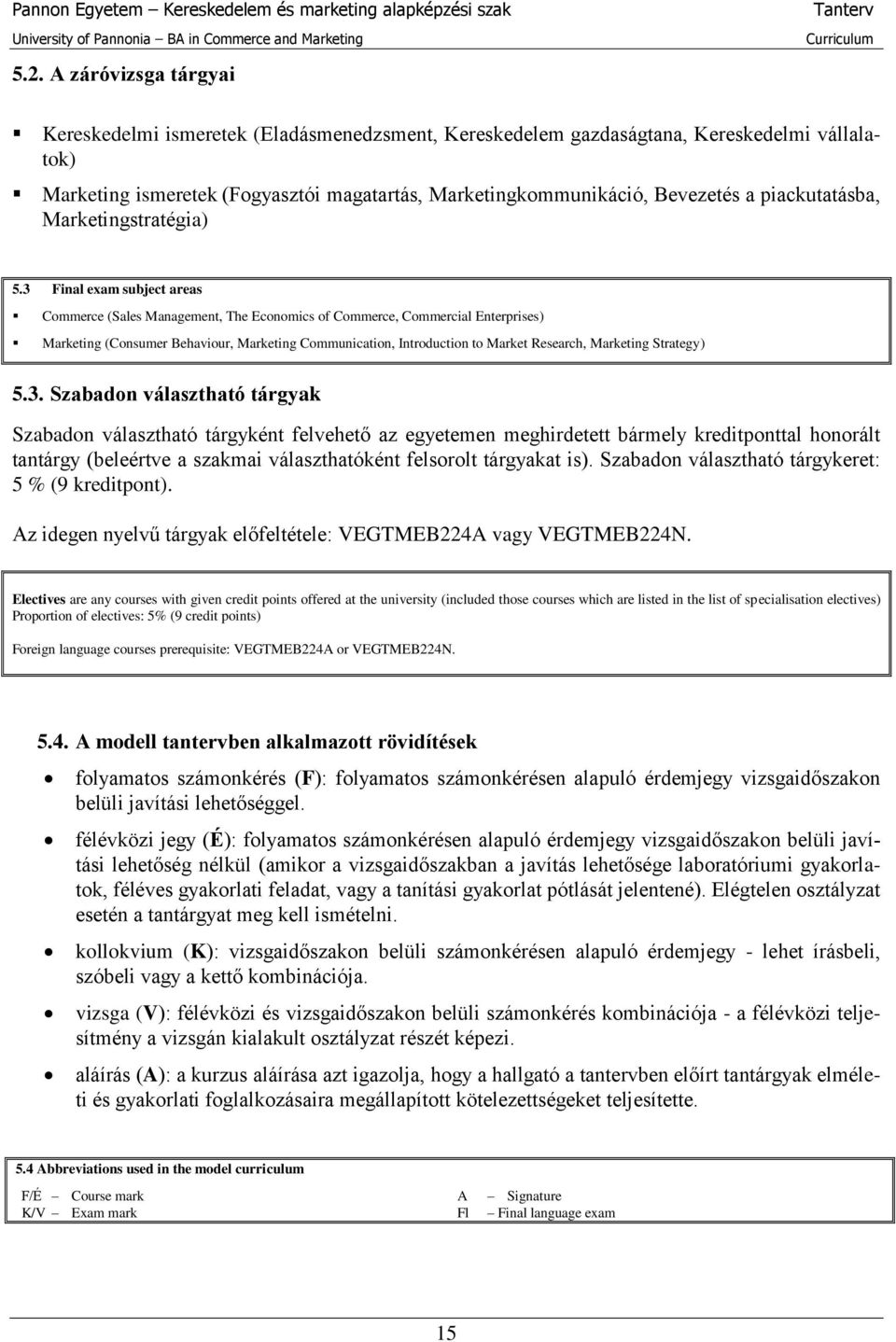 3 Final exam subject areas Commerce (Sales Management, The Economics of Commerce, Commercial Enterprises) Marketing (Consumer Behaviour, Marketing Communication, Introduction to Market Research,