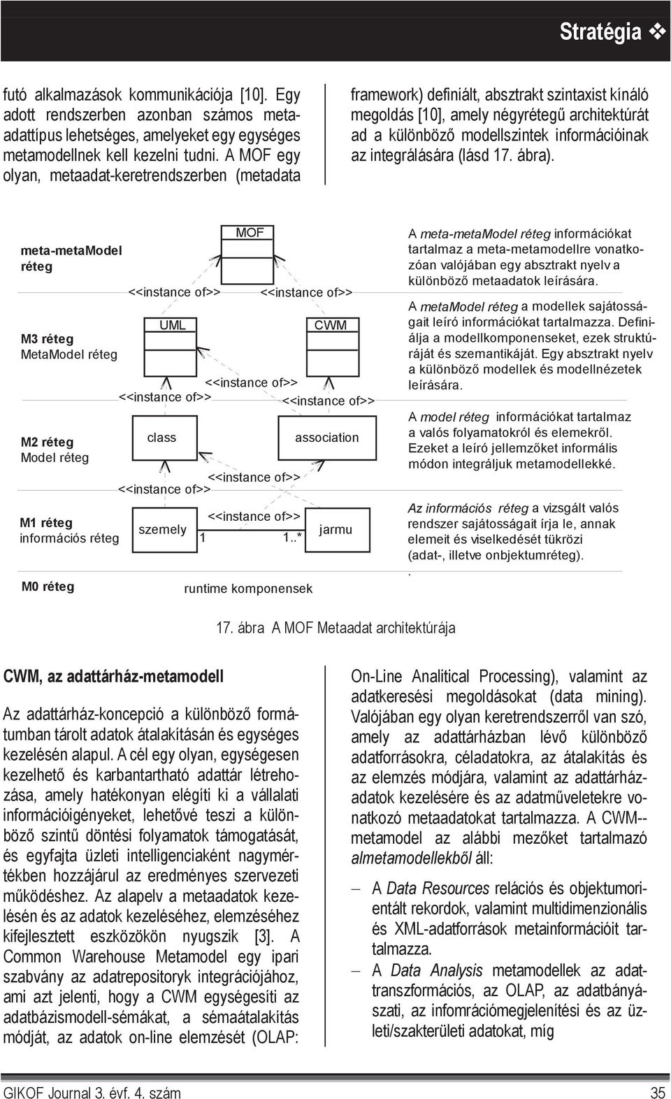 integrálására (lásd 17. ábra). meta-metamodel réteg M3 réteg MetaModel réteg M2 réteg Model réteg M1 réteg információs réteg M0 réteg <<instance of>> UML class szemely MOF 1 1.