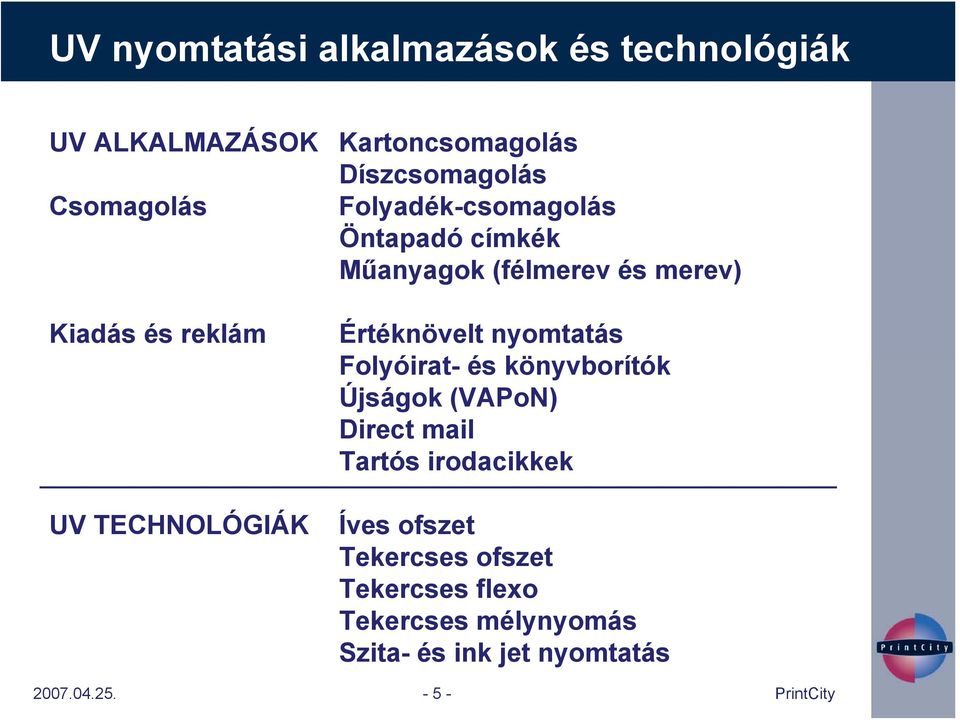 és merev) Értéknövelt nyomtatás Folyóirat- és könyvborítók Újságok (VAPoN) Direct mail Tartós