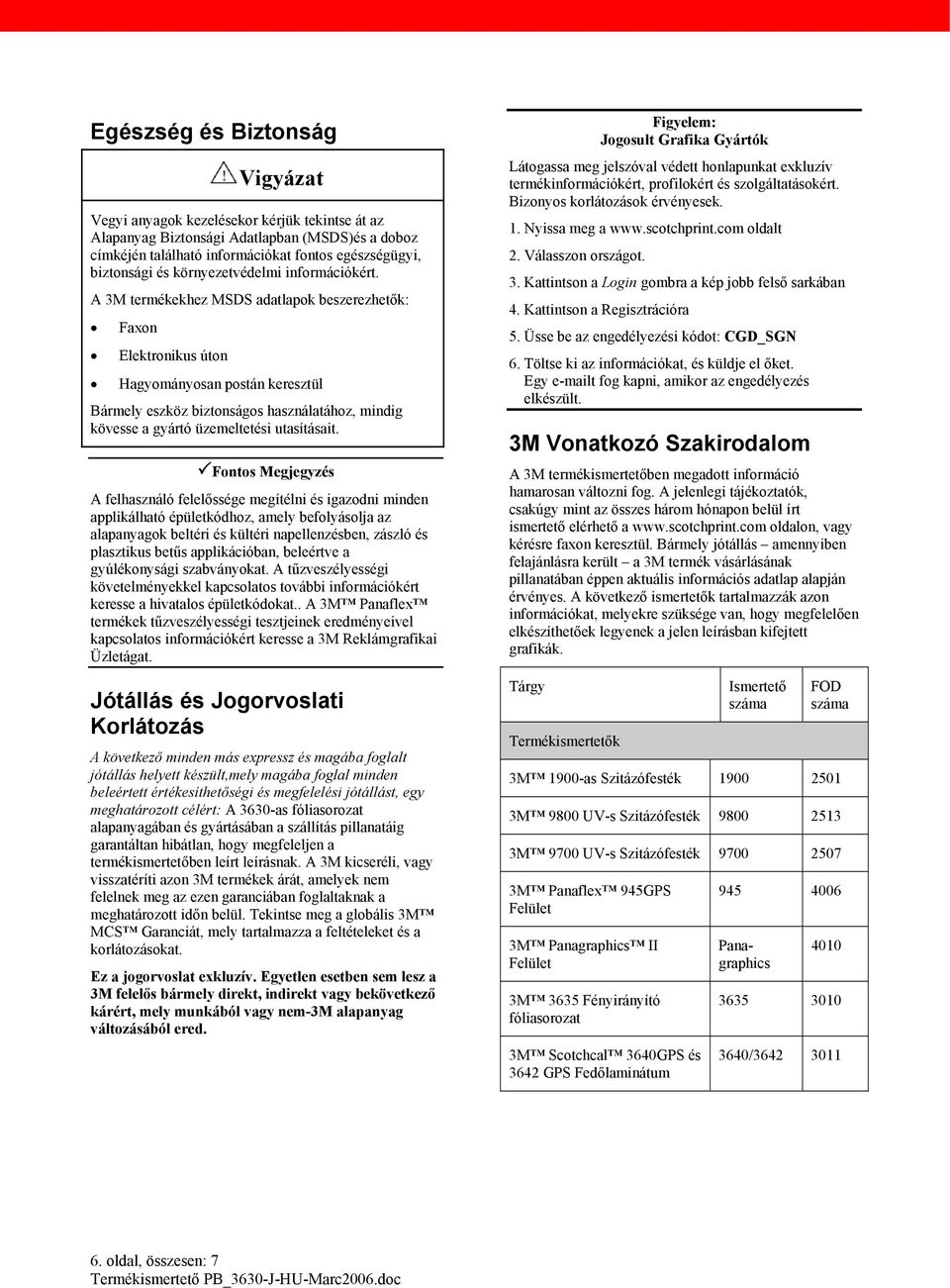 A 3M termékekhez MSDS adatlapok beszerezhetők: Faxon Elektronikus úton Hagyományosan postán keresztül Bármely eszköz biztonságos használatához, mindig kövesse a gyártó üzemeltetési utasításait.