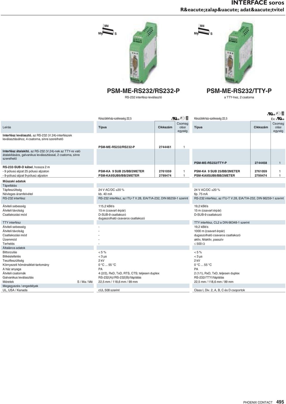 (V.24)-nek az TTY-re való átalakítására, galvanikus leválasztással, 2 csatorna, sínre szerelhet PM-ME-R232/TTY-P 2744458 1 R-232-UB-D kábel, hossza 2 m - 9 pólusú aljzat 25 pólusú aljzaton PM-KA 9 UB