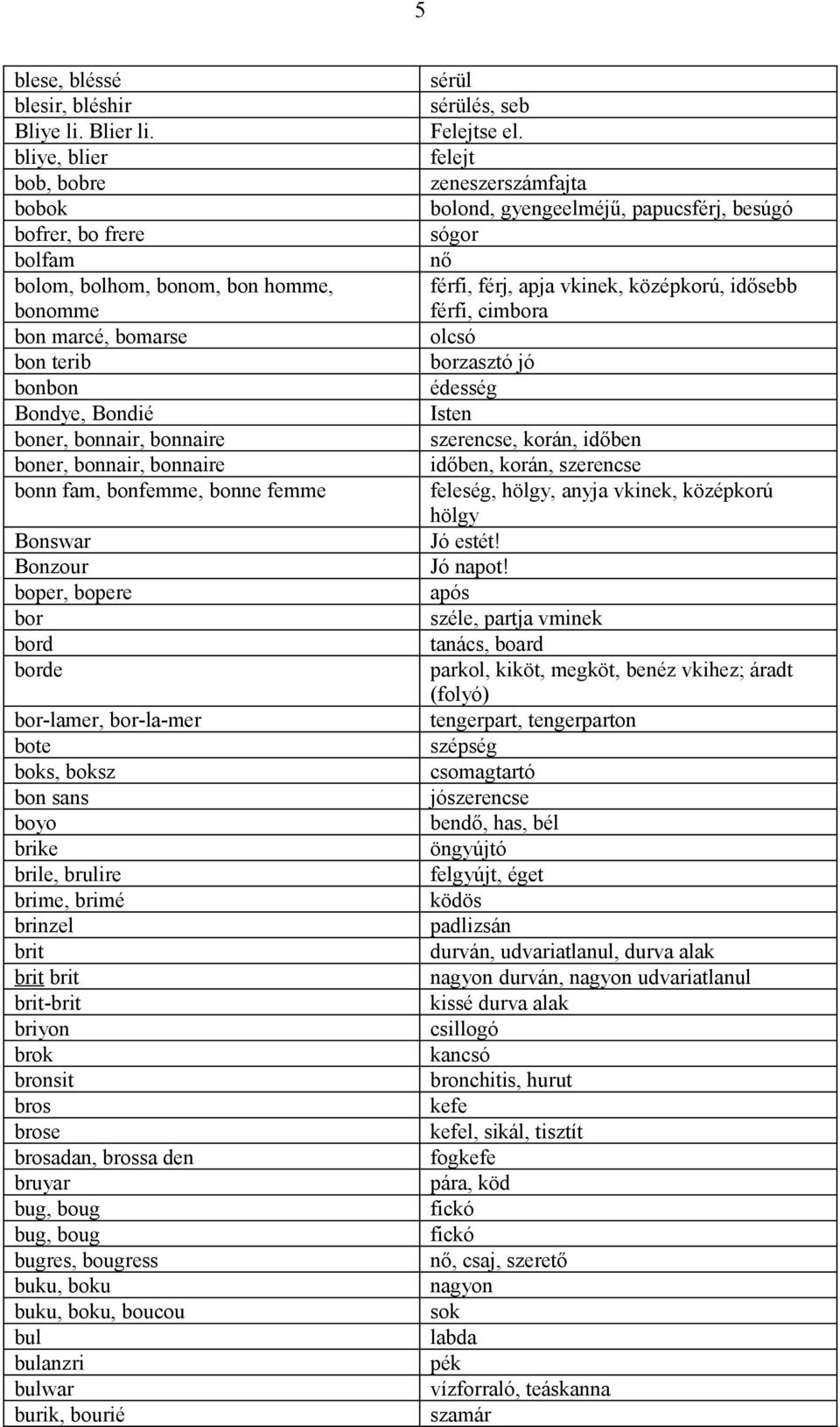 bonn fam, bonfemme, bonne femme Bonswar Bonzour boper, bopere bor bord borde bor-lamer, bor-la-mer bote boks, boksz bon sans boyo brike brile, brulire brime, brimé brinzel brit brit brit brit-brit