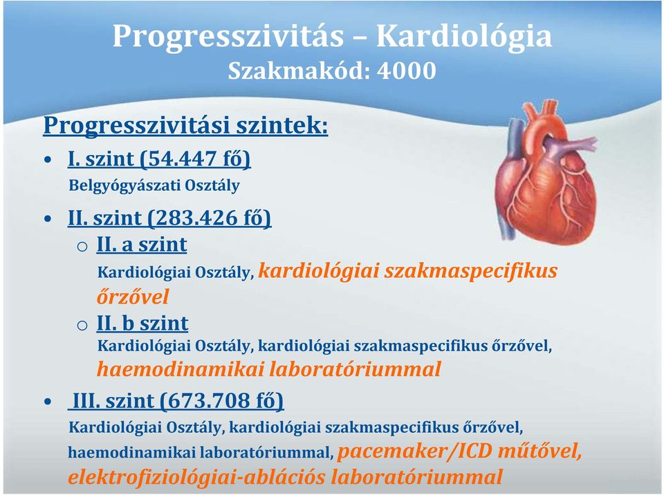 b szint Kardiológiai Osztály, kardiológiai szakmaspecifikusőrzővel, haemodinamikai laboratóriummal III. szint (673.