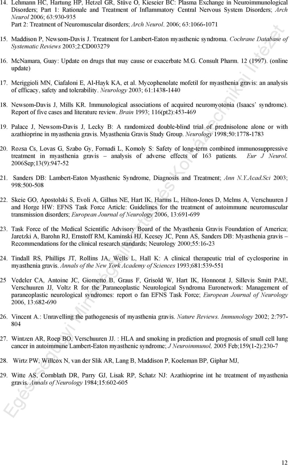 Cochrane Database of Systematic Reviews 2003;2:CD003279 16. McNamara, Guay: Update on drugs that may cause or exacerbate M.G. Consult Pharm. 12 (1997). (online update) 17.