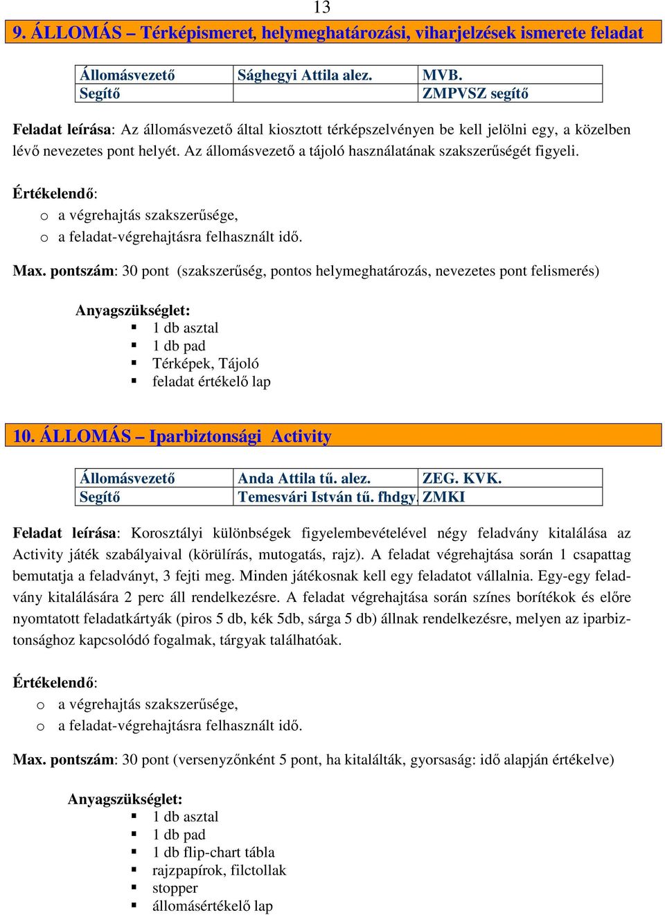 Az állomásvezető a tájoló használatának szakszerűségét figyeli. o a végrehajtás szakszerűsége, o a feladat-végrehajtásra felhasznált idő. Max.