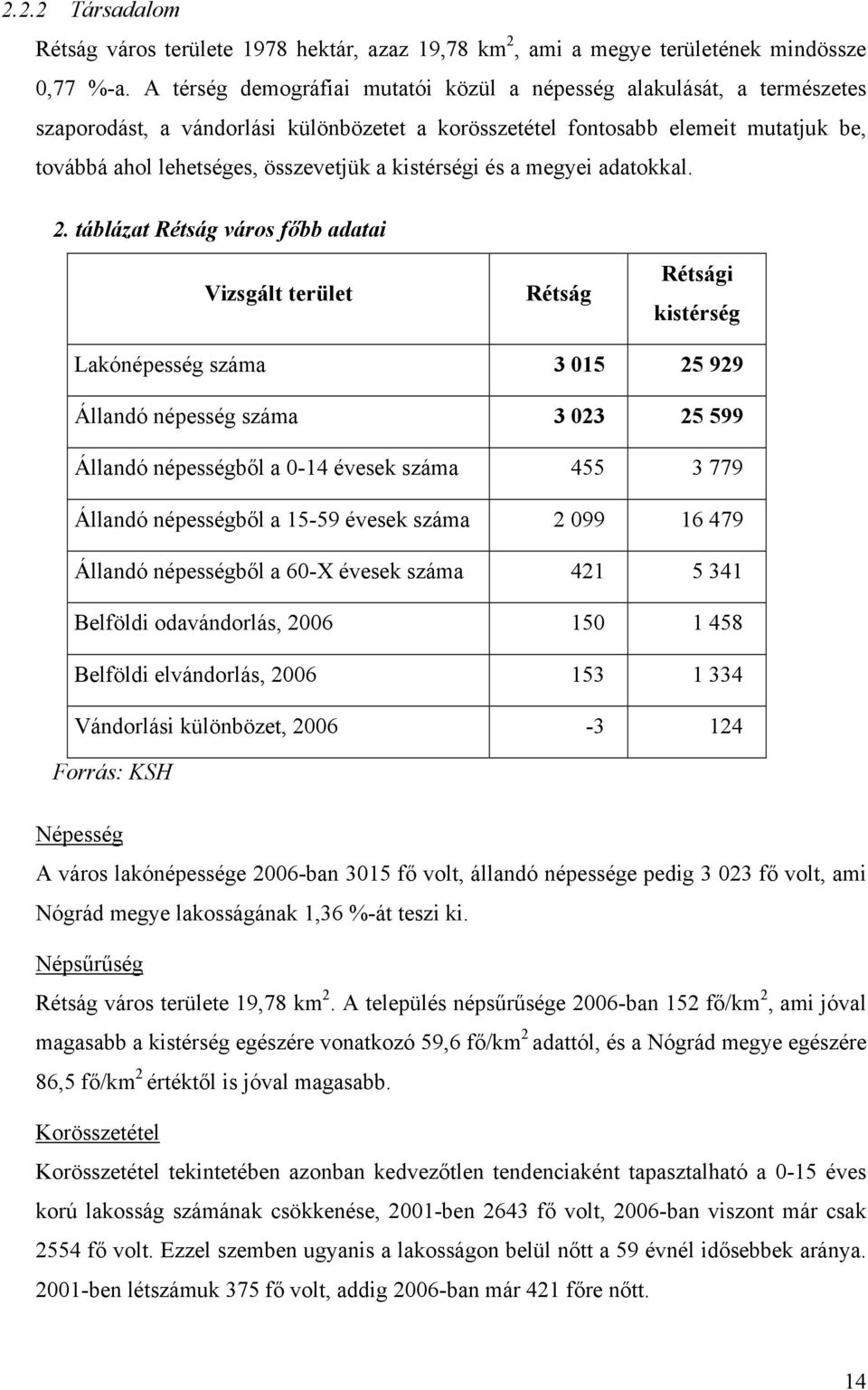 kistérségi és a megyei adatokkal. 2.