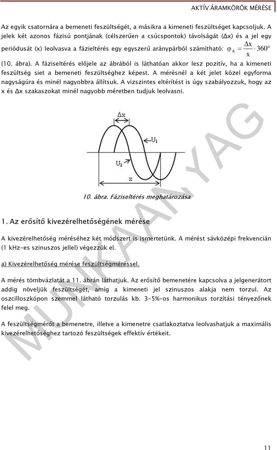 A fáziseltérés előjele az ábrából is láthatóan akkor lesz pozitív, ha a kimeneti feszültség siet a bemeneti feszültséghez képest.