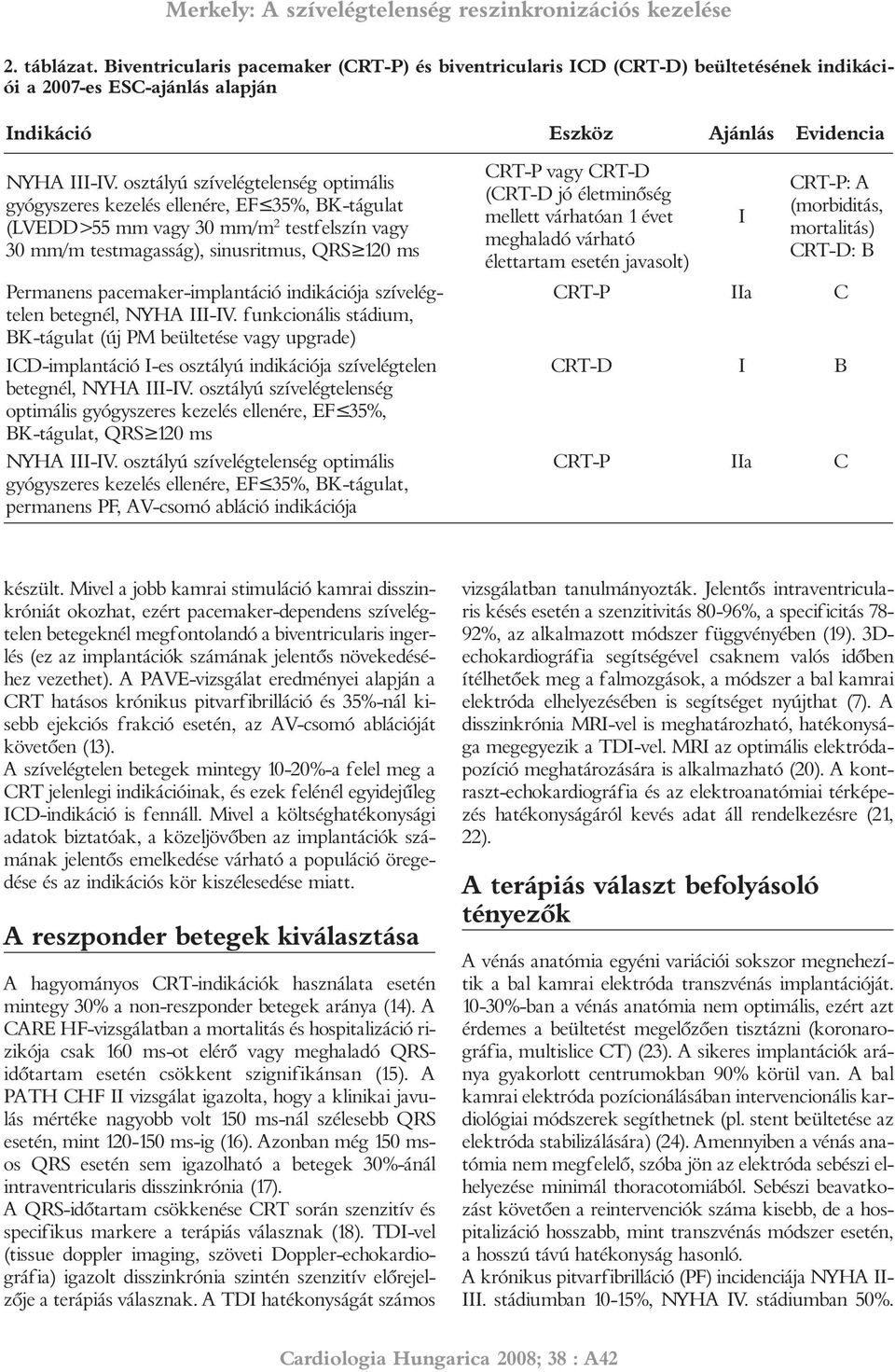 pacemaker-implantáció indikációja szívelégtelen betegnél, NYHA III-IV.