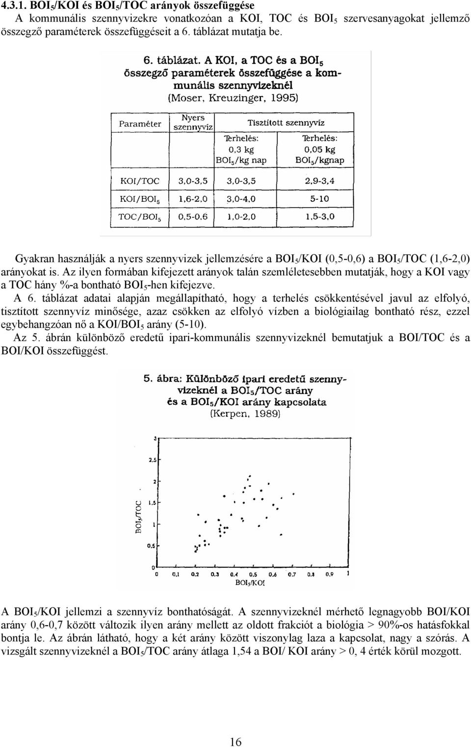 Az ilyen formában kifejezett arányok talán szemléletesebben mutatják, hogy a KOI vagy a TOC hány %-a bontható BOI 5 -hen kifejezve. A 6.